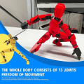 Miniatyrbillede 4 af 5: T13 Actionfigur, Titan 13 Actionfigur med 4 typer af våben og 3 typer af hænder, T13 3D-printet multi-leddet actionfigur Red-Black