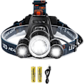 Miniatyrbilde 3 av 4: Lades opp LED hodelykt, 5000 lumen hodelykt, superlett T6 LED hodelykt, vanntett hodelykt med 2 batterier.
