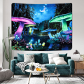 Miniatyrbilde 3 av 5: Blacklight Gobeläng for soverom Estetikk, Gobeläng UV-reaktiv Galaxy Space Glow In the Dark, Fantasy Forest Moon Veggteppe f