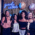 Miniatyrbild 4 av 5: Blå neon skylt med texten \"Good Vibes\" - LED-skyltar för väggdekoration, neonljus för sovrum, neonväggskyltar (16,1 x 8,3 tum)
