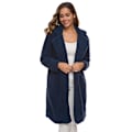 Miniatyrbillede 3 af 4: Dam Plysch Lapel Lang Frakke Vinter Fleece Parka Langærmet Trenchcoat Vinterjakke CNMR Z X Marineblå Navy Blue 2XL