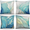 Pikkukuva 1 / 5: Kuddfodral 18x18 tum Set med 4 Marmor Texture Turkos & Guld Dekorativa