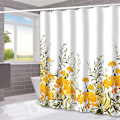 Miniatyrbilde 2 av 5: Dusjforheng, stoff dusjforheng fôret gul blomstret Sh