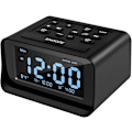 Miniatyrbild 1 av 5: Radioväckarklocka med dubbla larm, digital väckarklocka med 2 USB-laddningsportar, 0-100 % dimbar, justerbar volym, inomhustermometer (svart)
