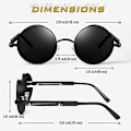 Miniatyrbillede 4 af 5: Retro Runde Cirkel Polariseret Steampunk Solbriller Herre Dame Uv400 s Black and gray