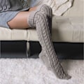Miniatyrbillede 2 af 3: Varme Strikket Knæstrømper Høje Strømper Thigh High Grå gray