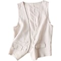 Miniatyrbillede 1 af 5: Kvindes Bomuldslinned Vest, Casual Løstsiddende V-hals Ærmeløs Vestjakke Beige 2XL Beige