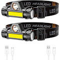 Miniatyrbillede 1 af 4: Genopladelig pandelampe 2-pak, superlys og let LED-pandelampe, justerbar vinkel og remhovedlampe, vandtæt strålelygte lommelygte til løb