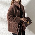 Miniatyrbild 4 av 7: Dam Fleece Fluffig Teddybjörnjacka Enfärgad Fickjacka Ytterkläder Brun M Brun