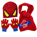 Pikkukuva 1 / 2: Spider-Man-lippis, huivi ja käsineet talvisetti ulkona Orange spider-man