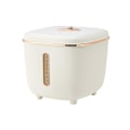 Miniatyrbilde 1 av 5: 16,5 Lb risdispenser Stor spannmålsbehållare Förvaring med lock Mätcylinder Vatteninnehållssäker White