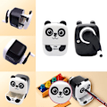Miniatyrbilde 3 av 5: Pennvässare Søt skrivebordspennvässare i metall med håndtak, pennvässare for tegneseriefigurer for barnstudent (Dark Circles Panda, 1 pakke)
