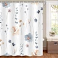 Miniatyrbillede 4 af 7: Blommeduschforhæng Akvarel Lille Badeværelse i Frisk Stil Vandafvisende Polyester Gardinvægdekoration med Kroge R831 150X180cm R831