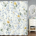 Miniatyrbillede 3 af 7: Blommeduschforhæng Akvarel Lille Badeværelse i Frisk Stil Vandafvisende Polyester Gardinvægdekoration med Kroge L215 150X180cm L215