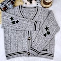 Miniatyrbillede 4 af 5: Taylor Swift Star Folklore Cardigan Stjernebroderet Oversized Strikket Trøje Grå Grey XL