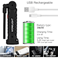 Miniatyrbilde 5 av 6: 1 stk. USB oppladbar camping LED lommelykt arbeidslampe med magnet og krok