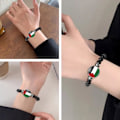 Miniatyrbillede 3 af 3: Palæstina Time Jewel Flag Armbånd Mænd & Kvinder Sorte Perler