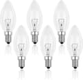 E14 40W Clear Candle Bulb, Dimmable Incandescent Bulb, Warm White 2700K, 400LM, Flame Bulb, E14 Edison Screw Base Candle Bulbs, 6-pack-FA-