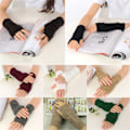 Miniatyrbillede 1 af 2: Neutrala halvfingerhandskar vinter stickade fingerlösa handskar Red wine