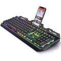 Miniatyrbillede 1 af 3: V2 104-tasters mekanisk tastatur, gamingtastatur, stationær computer, bærbar computer, kablet RGB-gaming-pc-periferiudstyr med telefonholder