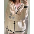 Miniatyrbild 3 av 4: Taylor Swift Cardigan - Stickad Mysig Cardigan, Lätt Slapp Höst Cardigan Tröja Svart Aprikos Black apricot M