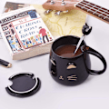 Miniatyrbillede 4 af 5: Smuk keramisk kaffekop med låg og smuk rustfri ske, 400 ml kaffemælk tekop.