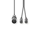 Miniatyrbilde 2 av 3: Balansert lydkabel | XLR 3-pinners hann | 2x RCA hann | Nikkel 136