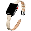 Pikkukuva 1 / 5: Ohut nahkaranneke, yhteensopiva Apple Watch -rannekkeen 38 mm kanssa, beige mustalla