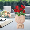 Miniatyrbillede 3 af 5: Sød ansigtspotte, kvindehovedfigur vase, harpiks sukkulentpotte