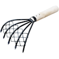 Miniatyrbilde 1 av 5: Clam Rake med nett 5 klo trehåndtak Rake Shell Digging Tool
