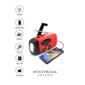 Miniatyrbild 1 av 3: Vevradio / Nödradio med Solceller, Ficklampa, 2000mAh Powerbank röd red