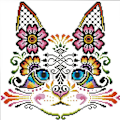 Miniatyrbild 1 av 4: Katt- och blomsterkorsstygnskit för vuxna, tryckt stämplat