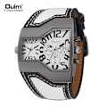 Miniatyrbillede 1 af 5: Oulm Klokker Topmærke Luksus Militær Quartz Ur Unik Multipel Tidszone Læderarmbånd Herrearmbåndsur Relogio Masculino White