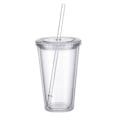 Miniatyrbillede 1 af 4: Dobbeltvægget plastik kop med låg og sugerør, isoleret kaffekop, 500 ml, transparent-FA6-