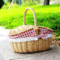 Miniatyrbillede 5 af 5: Lantlig flettet picnic kurv med låg og håndtag og foder til picnic, fester og grill