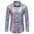 Miniatyrbilde 1 av 5: Menn Klänning Skjorte Paljetter Langærmet Skjorte Party Nattklubb Lys Regnbue light rainbow 4XL