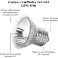 Miniatyrbillede 4 af 5: Reptilvarmelampe med 2 Uva Uvb-pærer 25w 50w lang base Skildpaddelampe 360 rotation til skildpadder reptiler firben slanger Ch
