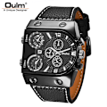 Miniatyrbilde 6 av 6: Oulm Klokker Herr Quartz Casual Läderarmband Armbandsur Sport Multi-Time Zone Military Man Clock erkek saat Drop C5