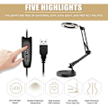 Miniatyrbilde 4 av 5: LED-forstørrelseslampe - Foldbar skrivebordslampe - Leselampe - USB-strøm - Hvit klemme