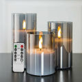 Miniatyrbild 1 av 5: 3 st Silvergrå glas flamlösa flimrande ljus med fjärrkontroll C
