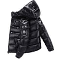 Miniatyrbillede 3 af 5: Herre vinter kort skinnende ståkrave vandtæt hætte dunjakke sort sort black black XL