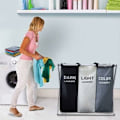 Miniatyrbilde 5 av 5: Foldbar vaskeromskurv Trippel vaskeromskurv 3 avtakbare poser (155L) med stoffhåndtak for baderom Hjemmevask 68x38x60cm (Grå Hvit Svart)