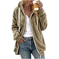 Miniatyrbild 1 av 5: Dam Vinter Luvtröja Varm Plysch Kappa Med Zip Ficka Lös Kappa Dam Kläder Teddy Fleece Jacka Långärmad Vinterjacka Ytterkläder Streetwear X17 Khaki X17 Khaki 3XL