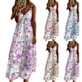 Miniatyrbillede 3 af 4: Feminin temperament retro V-print seler strandkjole lilla