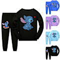 Miniatyrbillede 2 af 3: 2st Børne Pyjamas Stitch Langærmet Trøje Sæt Nattøj - Sort black 140cm