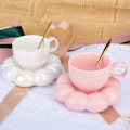 Miniatyrbillede 3 af 4: Keramisk kaffekop, moln kaffekop og tallerken sæt, kop med ske og underkop, lattekopper 6,7oz/200ml (rosa)