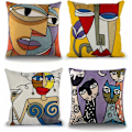 Miniatyrbilde 1 av 4: Set med 4 Picasso putetrekk 45x45 cm bomull lin brodert