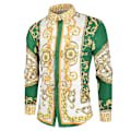 Miniatyrbilde 1 av 2: Herr Royal Skjortetrykk Lapel Luksus Slank Skjorte Business Langærmet Passform Topper for Festbal CNMR Grønn 4XL Green
