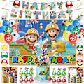 Miniatyrbild 2 av 7: Super Mario födelsedagsfest bakgrund ballonger banner SET 1