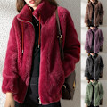 Miniatyrbild 7 av 7: Dam Fleece Fluffig Teddybjörnjacka Enfärgad Fickjacka Ytterkläder Brun 3XL Brun